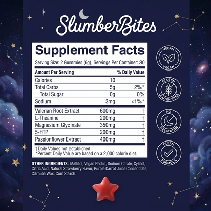 SlumberBites Strawberry Star Gummies — Melatonin-Free Sleep Support